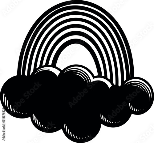 cloud with rainbow glow in chrome Shallotte on white background