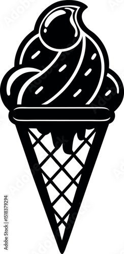 ice cream cone in chrome aesthetic Shallotte on white background