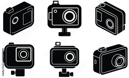 Action Camera Silhouette Vector Set – Compact Adventure Cam Illustration for Extreme Sports, Outdoor Filming, Travel, and Waterproof Gear Design Projects