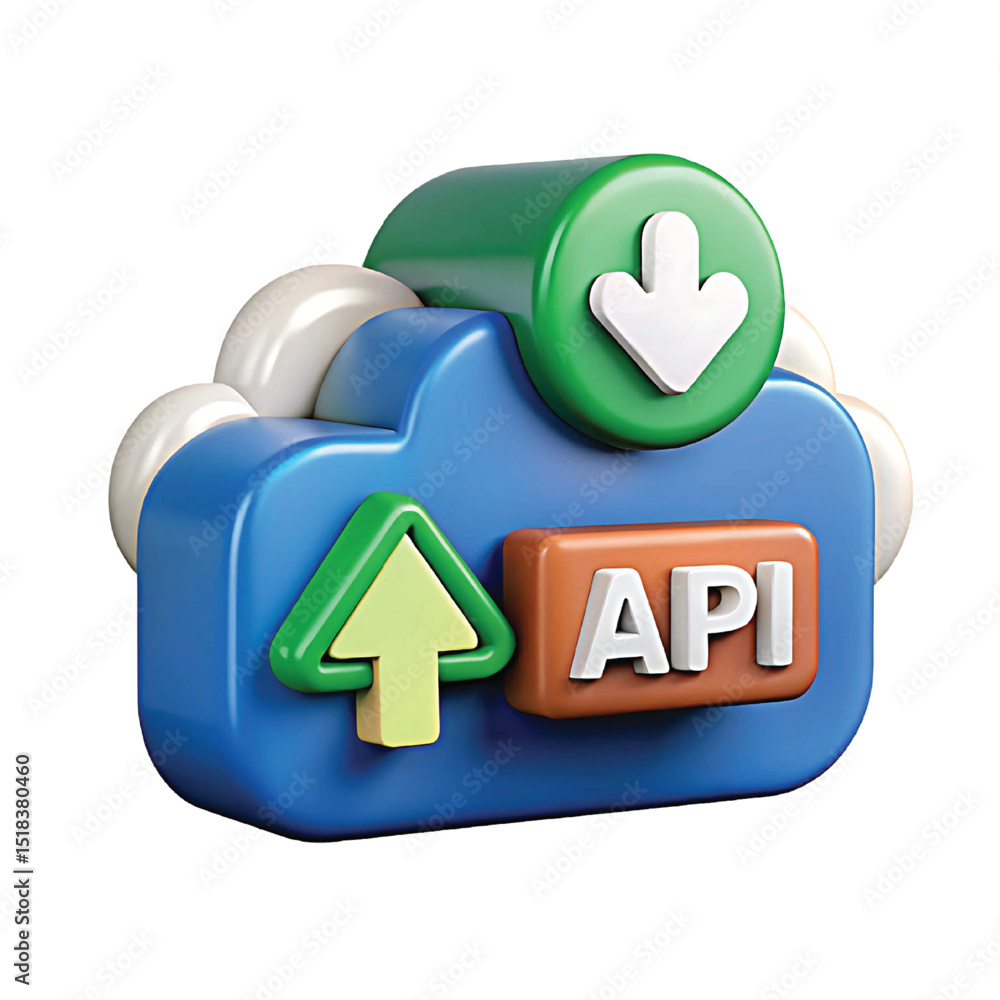 Modern 3D Cloud API Icon Seamless Data Integration & Transfer Modern 3D Cloud API Icon Seamless Data Integration & Transfer