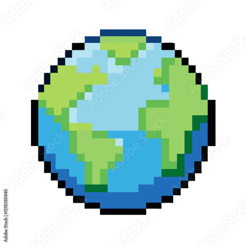 Earth icon in pixel art style

