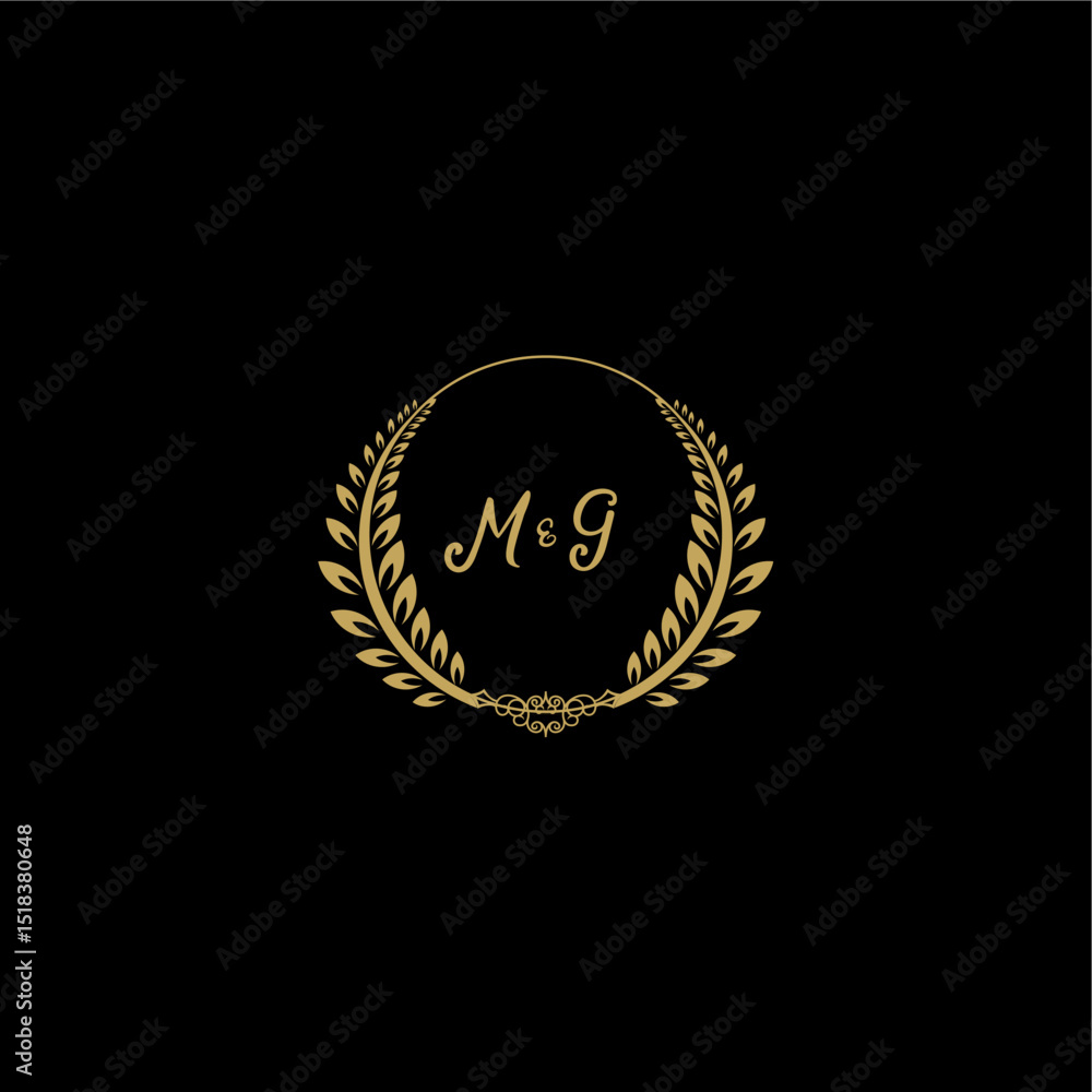 Naklejka premium MG beautiful feminine and elegant wedding monogram initial logo with circle floral gold