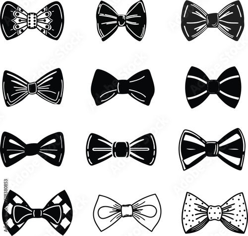unique bow tie vector set, bow tie silhouette design.