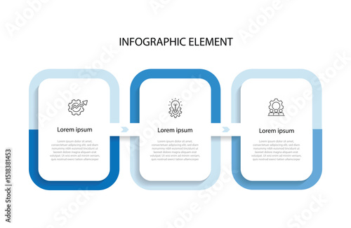 Infographic template element. Business presentation with 3 step process. Vector concept with icon and paper style.