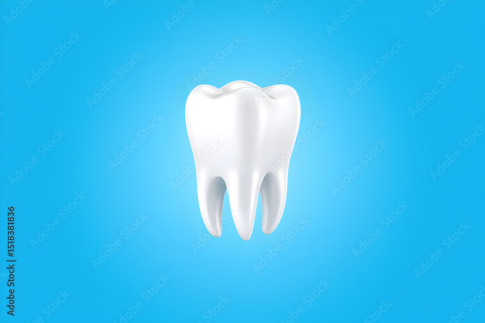 Isolated realistic white tooth on a bright blue background symbolizing oral health and dental care in a clean environment Isolated realistic white tooth on a bright blue background symbolizing oral health and dental care in a clean environment