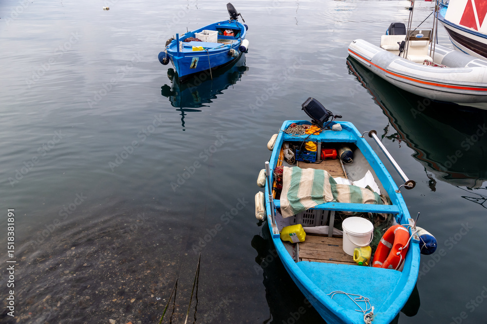Obraz premium Seaside of Tyrrhenian sea with boats and yachts in Castellammare city near Naples