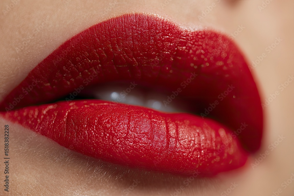 Obraz premium A closeup of bright red lips showing detailed texture and shape