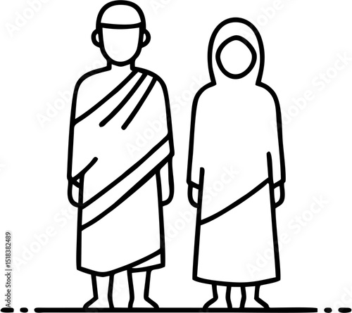 Pilgrim boy and girl in ihram line style