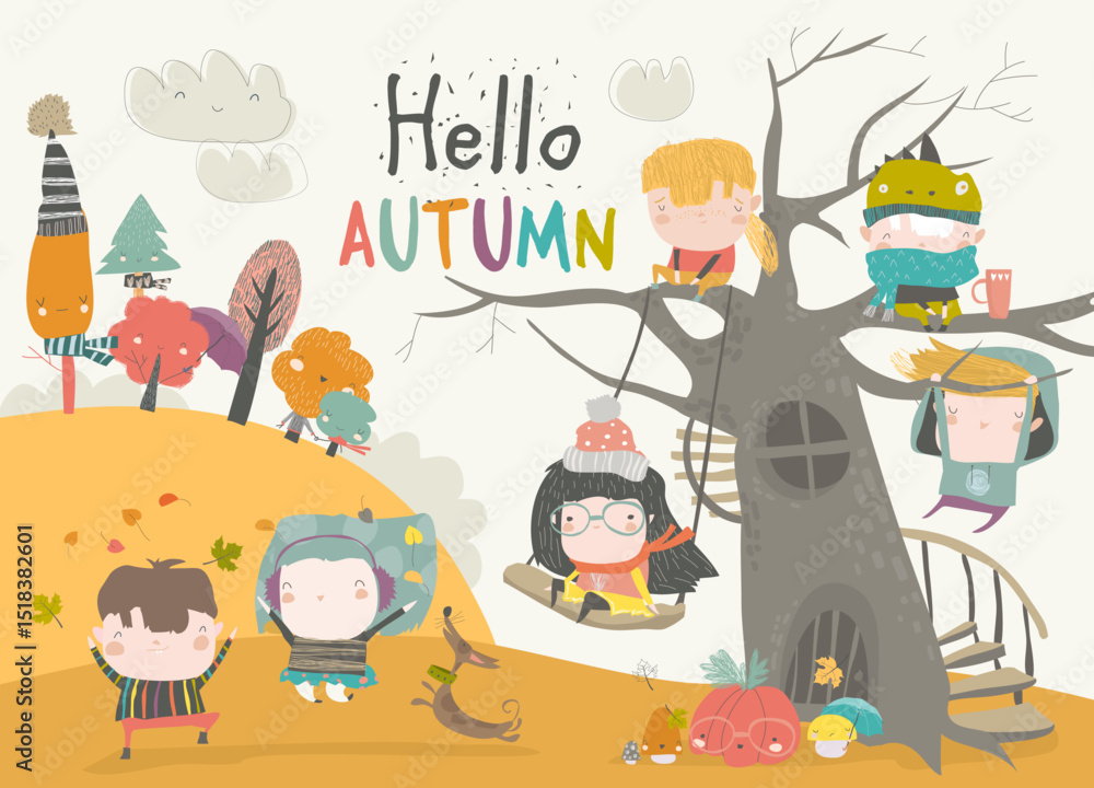 Fototapeta premium Hand-drawn cute cartoon animal poster templates, interesting children's flat vector illustrations, and cheerful festival backgrounds