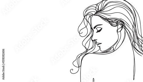 Continuous one single minimal line drawing woman face in side view 