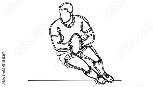 Continuous one single minimal line drawing Rugby Player