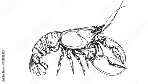 Continuous one single minimal line drawing lobster