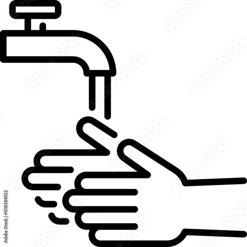 Hands washing under faucet icon - Editable Stroke SVG, fully scalable.