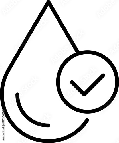 Water droplet with check mark icon - Editable Stroke SVG, fully scalable.
