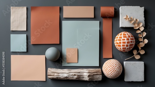 A modern interior design concept displaying color palettes and textures for inspiration