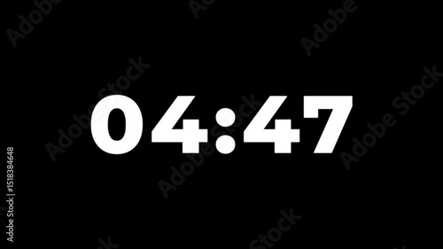 4K countdown animation, 5 minutes displays a timer counting down minutes and seconds.