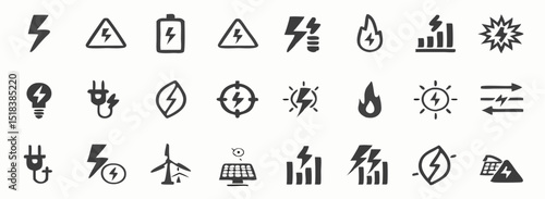 Electric power plug icon set. Electricity wire cord socket sign. Electrical symbol element. Vector stock illustration. Electricity icons vector set. Set of green energy thin line icons. 