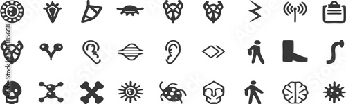 Flat Minimalist Human Anatomy and Concept Icon Set – Black and White Stylized Symbol Collection for UI and Infographics.