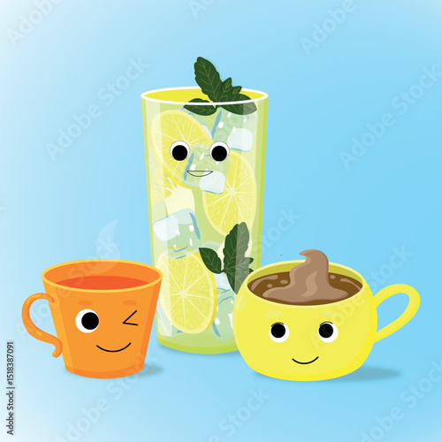 coffee, lemonade. tea. plante, casserole, isolé, fleur, nature, bidons, aliment, jardin, coupe, blanc, printemps, feuille, couleur, accroissement, cactus, eau, illustration, vecteur, arrosage, jaun