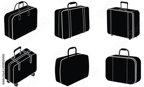 Soft Fabric Suitcase Silhouette Vector Set – Lightweight Wheeled Luggage Illustration for Travel, Vacation, Business Trips, and Modern Baggage Design


