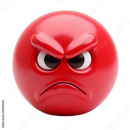 Angry red smiley face on transparent background