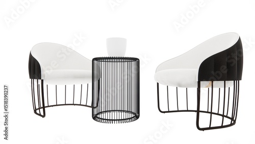 A comfortable and strong iron frame and soft foam chair model to beautify a black and white room