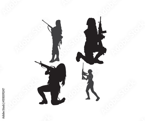  Soldiers EPS: Army Silhouettes: Female Army Soldier: Army Silhouette: