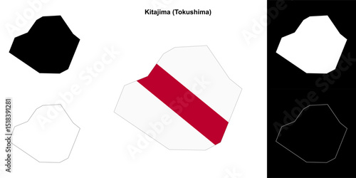 Kitajima (Tokushima) outline map set
