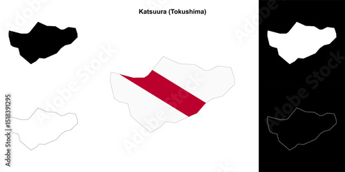 Katsuura (Tokushima) outline map set