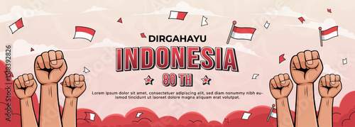 Celebrating Indonesia Independence Day with Flags and Hands Raised in Unity