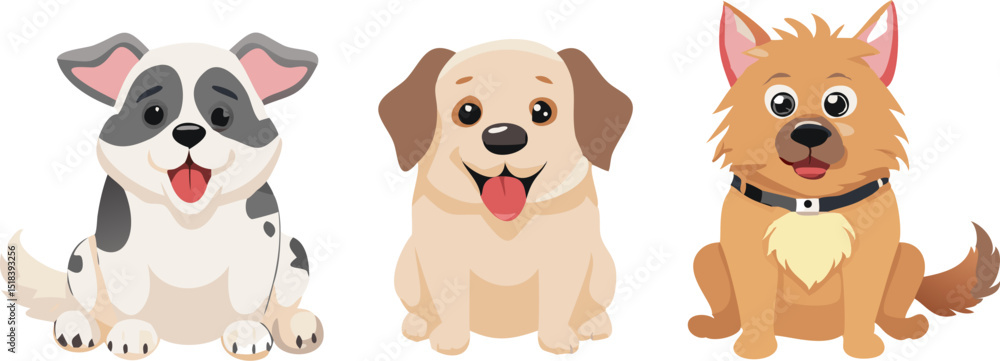 Fototapeta premium Cute cartoon dogs, dog illustrations, adorable pets, animal icons isolated on Transparent Background