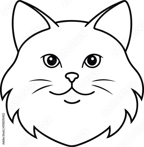 Adorable Fluffy Cat Face Line Art Illustration