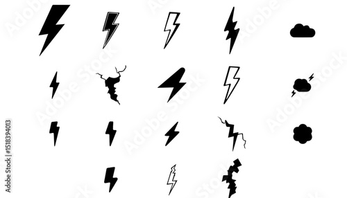 Weather thunder and cloud icon vector set collection