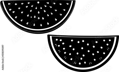 Silhouette of a slice of watermelon with seeds. Watermelon slice silhouette vector illustration. Isolated on white background