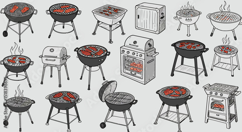 Various Types of Grills with Cooking Food