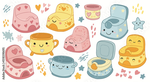 Adorable Cartoon Potty Training Seats and Smiling Toilet Bowls