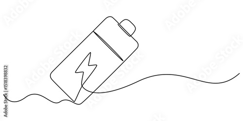 Continuous one line drawing of battery charging vector illustration, Battery icon continuous one line drawing, outline drawing of Battery with bolt symbol. Battery single vector illustration. Editable
