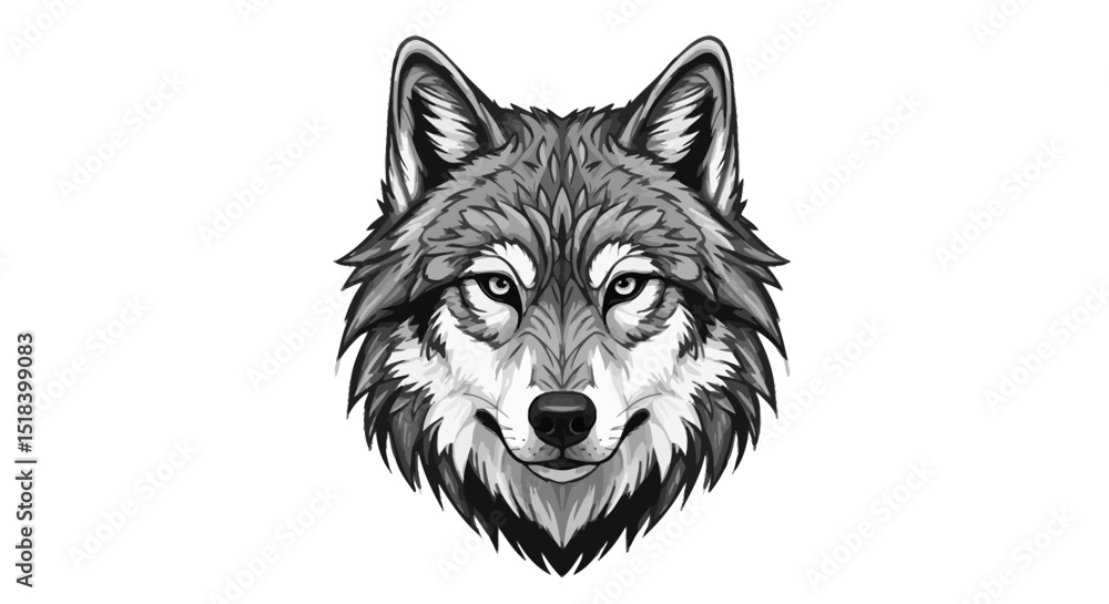 Fototapeta premium Majestic Gray Wolf Head Detailed Monochrome Illustration