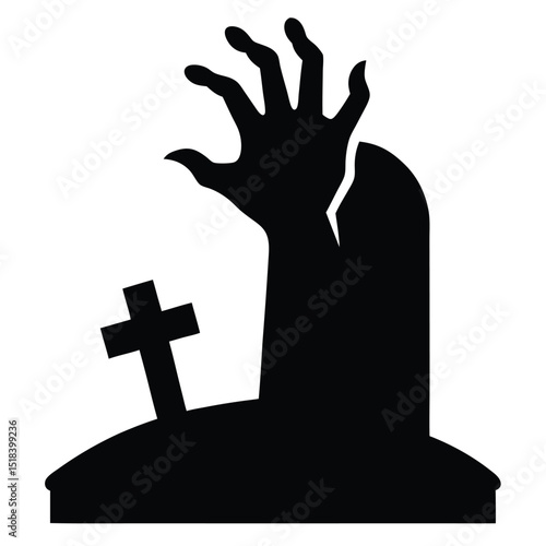 Zombie hand emerging from grave halloween spooky