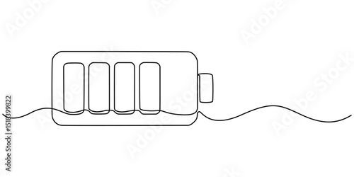 Continuous one line drawing of battery charging vector illustration, Battery icon continuous one line drawing, outline drawing of Battery with bolt symbol. Battery single vector illustration. Editable