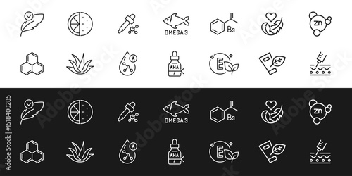 Organic cosmetics line icon set. Hypoallergenic, Eco friendly cruelty free, natural, vegan signs. Badges for beauty product. Vector illustration