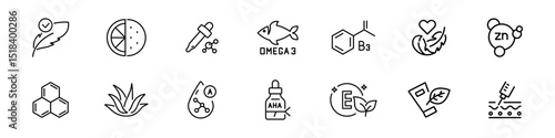 Organic cosmetics line icon set. Hypoallergenic, Eco friendly cruelty free, natural, vegan signs. Badges for beauty product. Vector illustration