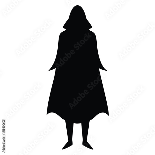 Mysterious hooded figure silhouette cloak person