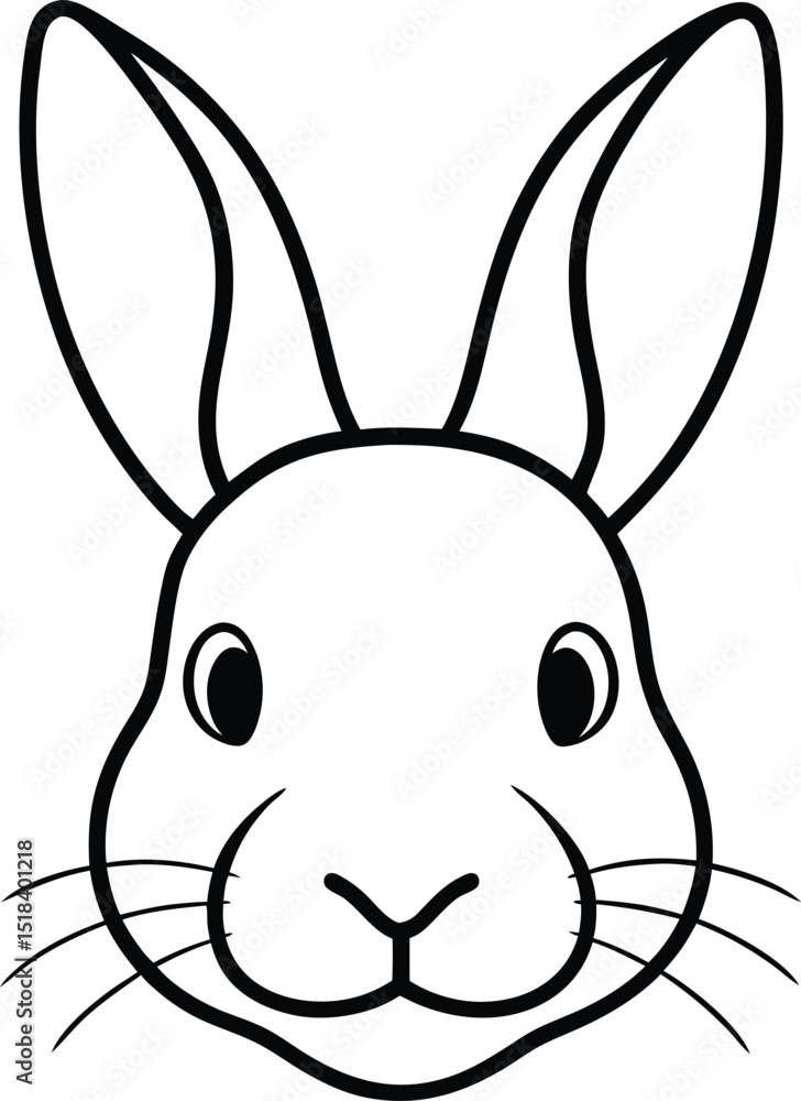 Fototapeta premium Adorable Bunny Rabbit Face Line Art Illustration, Simple and Cute