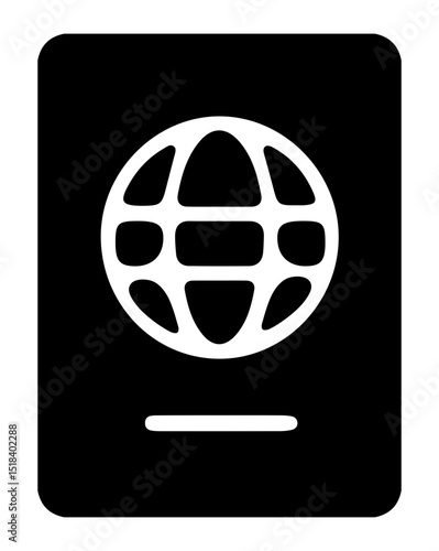 Passport icon featuring globe symbol in minimalist design on black background