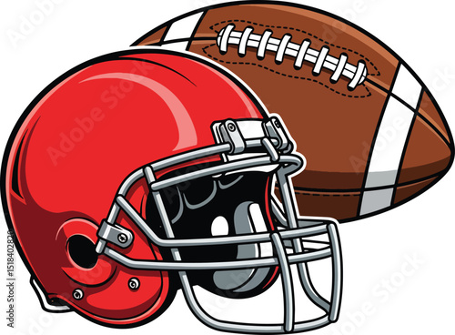 Red american football helmet and football illustrating sports equipment and team spirit