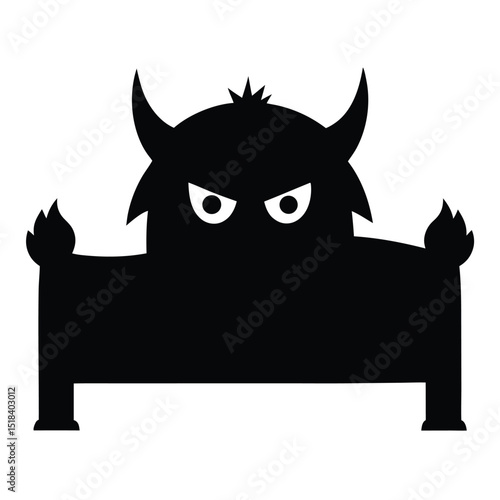 Scary monster hiding under bed halloween illustration