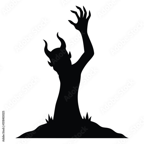 Demonic silhouette rising from the ground halloween