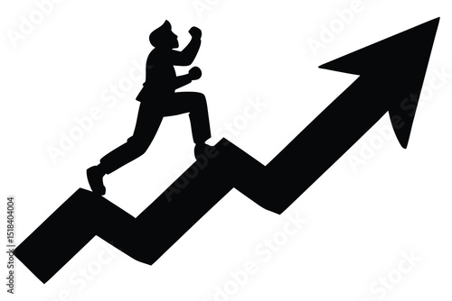 Determined businessman climbing upward arrow signifying growth success ambition career progress achievement