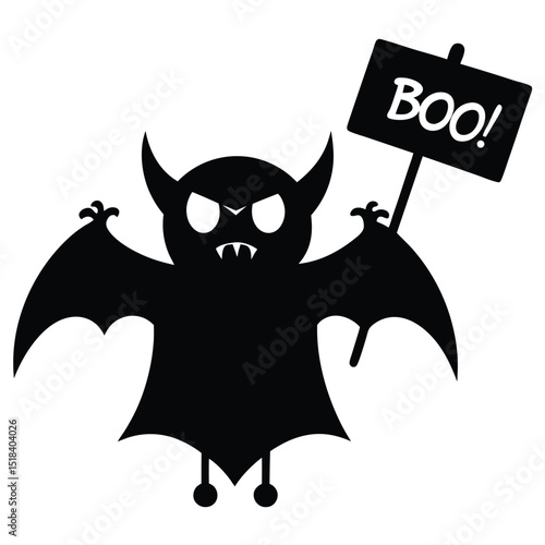 Cute halloween bat holding boo sign cartoon